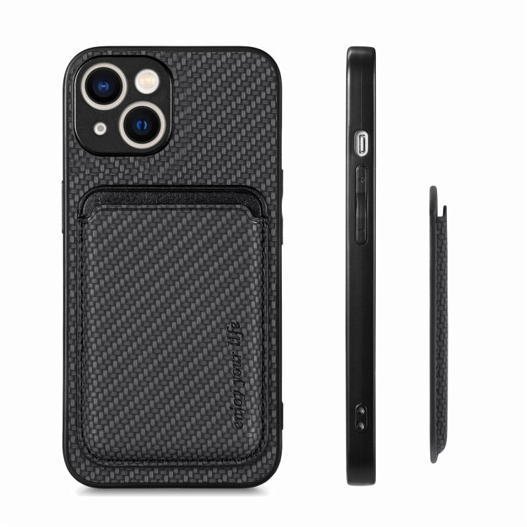 Carbon Fiber Leather Card Magsafe Phone Case, For iPhone 15 Plus, For iPhone 15