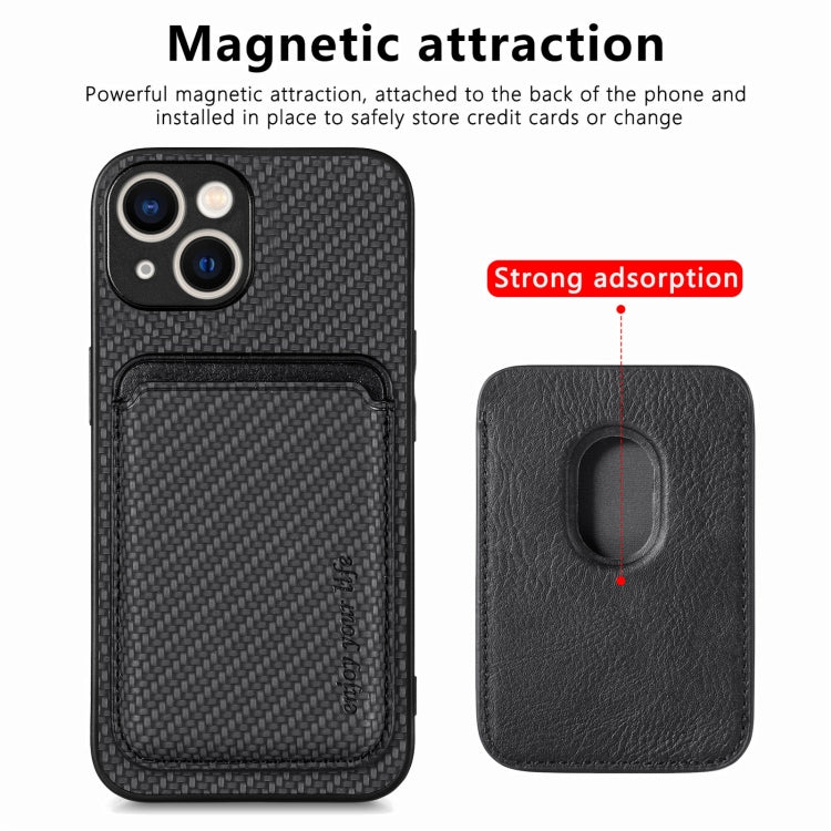 Carbon Fiber Leather Card Magsafe Phone Case, For iPhone 15 Plus, For iPhone 15