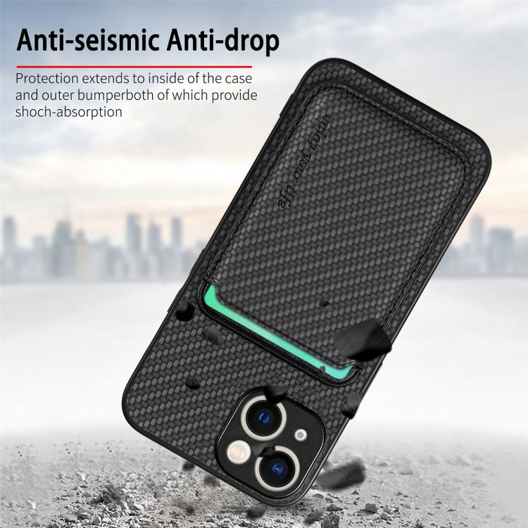 Carbon Fiber Leather Card Magsafe Phone Case, For iPhone 15 Plus, For iPhone 15