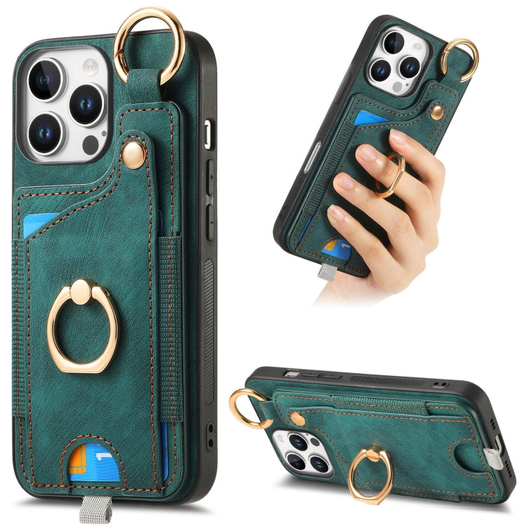 Retro Skin-feel Ring Card Bag Phone Case with Hang Loop, For iPhone 16 Pro Max, For iPhone 16 Pro, For iPhone 16 Plus, For iPhone 16, iPhone 16e