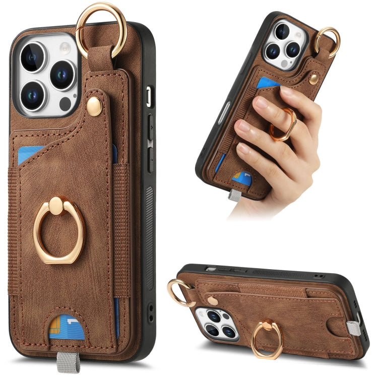 Retro Skin-feel Ring Card Bag Phone Case with Hang Loop, For iPhone 16 Pro Max, For iPhone 16 Pro, For iPhone 16 Plus, For iPhone 16, iPhone 16e