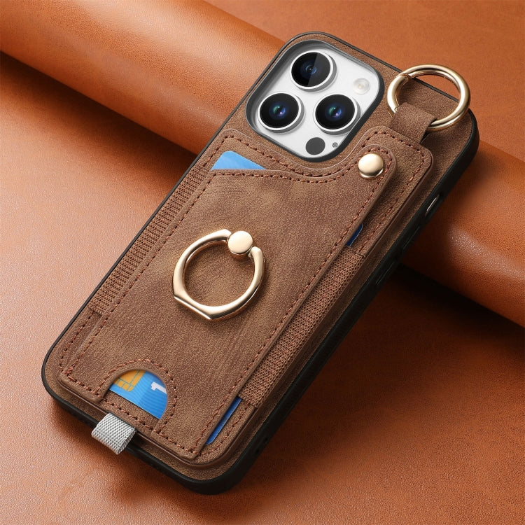 Retro Skin-feel Ring Card Bag Phone Case with Hang Loop, For iPhone 16 Pro Max, For iPhone 16 Pro, For iPhone 16 Plus, For iPhone 16, iPhone 16e