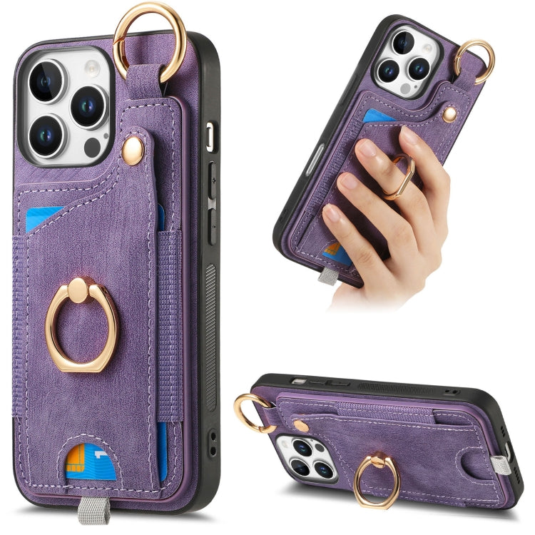 Retro Skin-feel Ring Card Bag Phone Case with Hang Loop, For iPhone 16 Pro Max, For iPhone 16 Pro, For iPhone 16 Plus, For iPhone 16, iPhone 16e