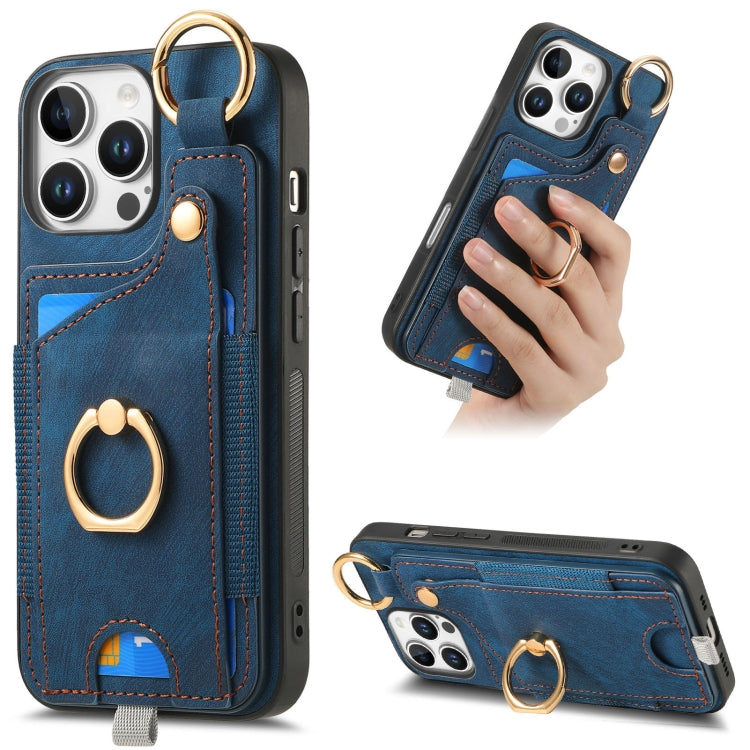 Retro Skin-feel Ring Card Bag Phone Case with Hang Loop, For iPhone 16 Pro Max, For iPhone 16 Pro, For iPhone 16 Plus, For iPhone 16, iPhone 16e