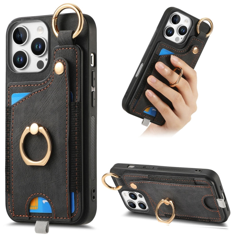 Retro Skin-feel Ring Card Bag Phone Case with Hang Loop, For iPhone 16 Pro Max, For iPhone 16 Pro, For iPhone 16 Plus, For iPhone 16, iPhone 16e