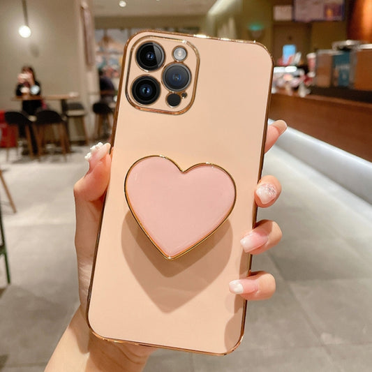 Electroplating Love Heart Holder TPU Phone Case, For iPhone 15 Pro, For iPhone 15 Plus, For iPhone 15, For iPhone 14 Plus, For iPhone 14