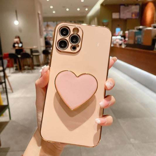 Electroplating Love Heart Holder TPU Phone Case, For iPhone 16 Pro Max, For iPhone 16 Pro, For iPhone 16 Plus, For iPhone 16, For iPhone 15 Pro Max