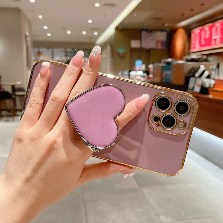 Electroplating Love Heart Holder TPU Phone Case, For iPhone 16 Pro Max, For iPhone 16 Pro, For iPhone 16 Plus, For iPhone 16, For iPhone 15 Pro Max