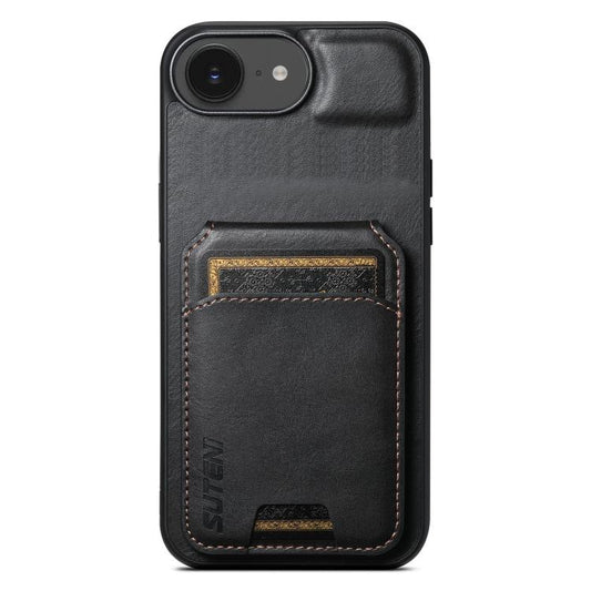 Suteni H02 Leather Wallet Stand Back Phone Case, For iPhone 16e, For iPhone 16 Pro Max, For iPhone 16 Pro, For iPhone 16 Plus, For iPhone 16, For iPhone 15 Pro Max, For iPhone 15 Pro, For iPhone 15 Plus, For iPhone 15, For iPhone 14 Plus