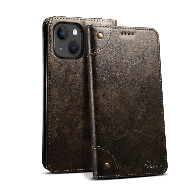 Suteni Baroque Calf Texture Buckle Wallet Leather Phone Case, For iPhone 15 Pro, For iPhone 15 Plus, For iPhone 15