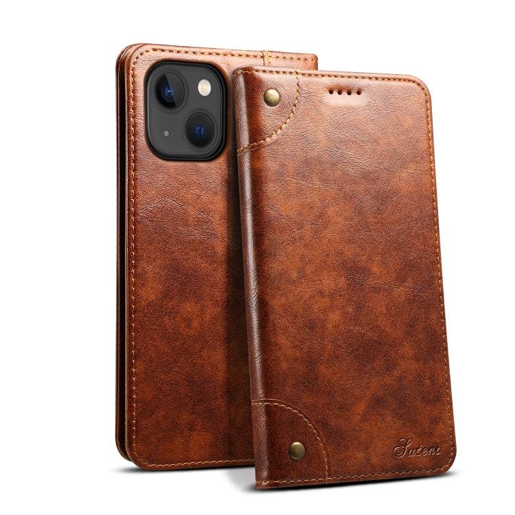 Suteni Baroque Calf Texture Buckle Wallet Leather Phone Case, For iPhone 15 Pro, For iPhone 15 Plus, For iPhone 15