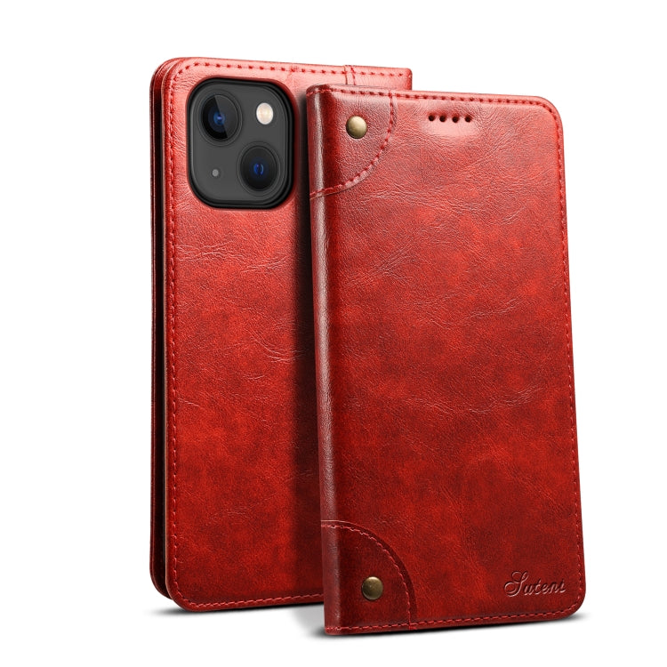 Suteni Baroque Calf Texture Buckle Wallet Leather Phone Case, For iPhone 15 Pro, For iPhone 15 Plus, For iPhone 15