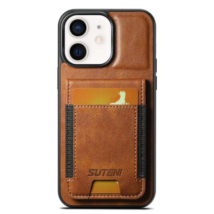 Suteni H03 Oil Wax Leather Wallet Stand Back Phone Case, For iPhone 12 / 12 Pro