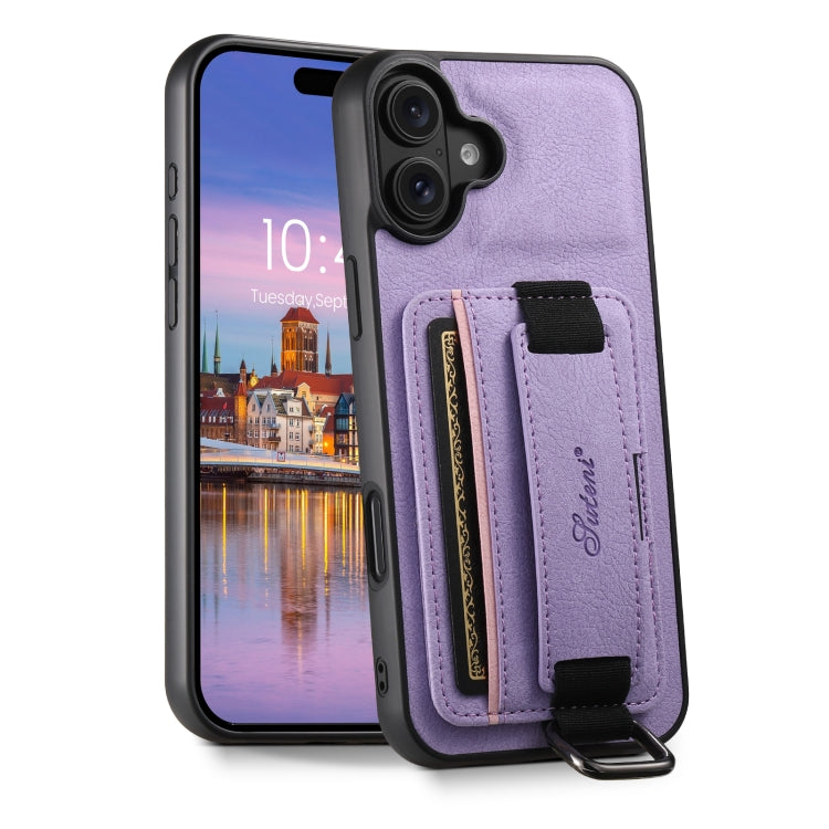 Suteni H13 Litchi Leather Wrist Strap Wallet Back Phone Case, For iPhone 16e, For iPhone 16 Pro Max, For iPhone 16 Pro, For iPhone 16 Plus, For iPhone 16, For iPhone 15 Pro Max