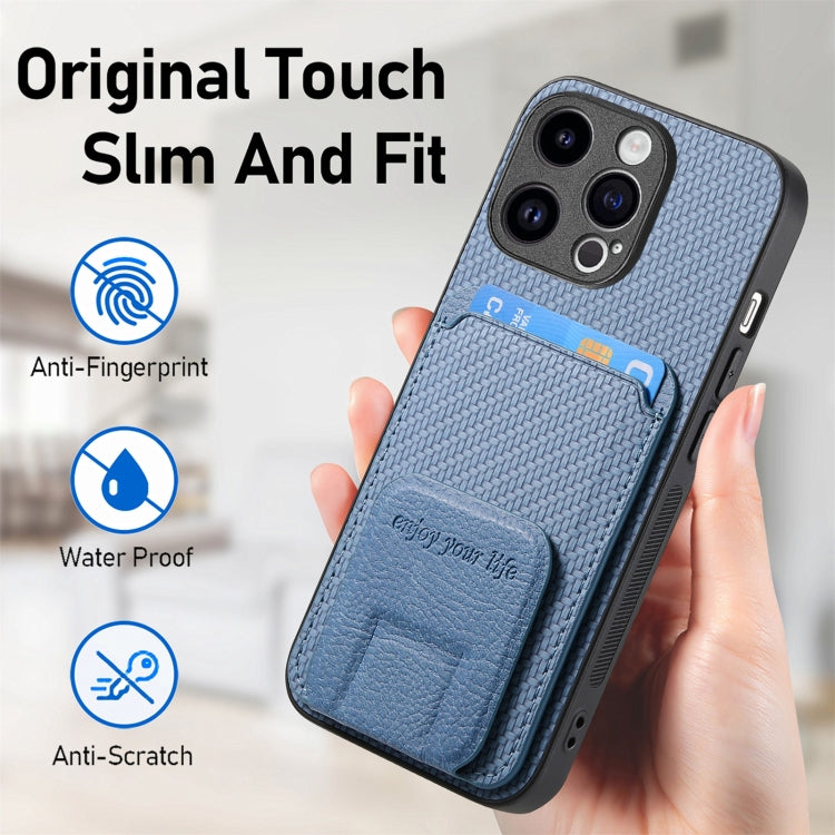 Carbon Fiber Card Bag Fold Stand Phone Case, For iPhone X / XS, For iPhone 7 Plus / 8 Plus, For iPhone 6 Plus / 6s Plus, For iPhone 6 / 6s