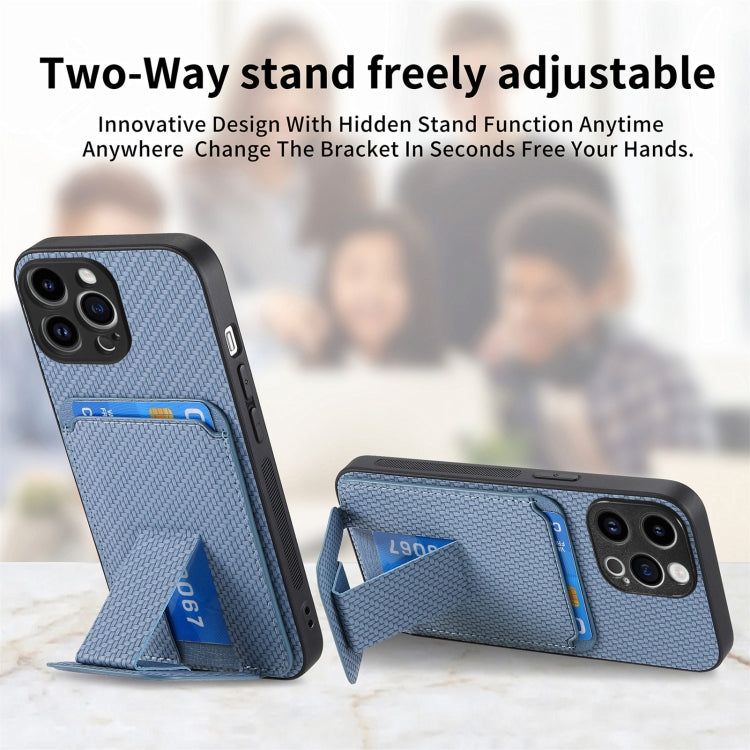 Carbon Fiber Card Bag Fold Stand Phone Case, For iPhone X / XS, For iPhone 7 Plus / 8 Plus, For iPhone 6 Plus / 6s Plus, For iPhone 6 / 6s