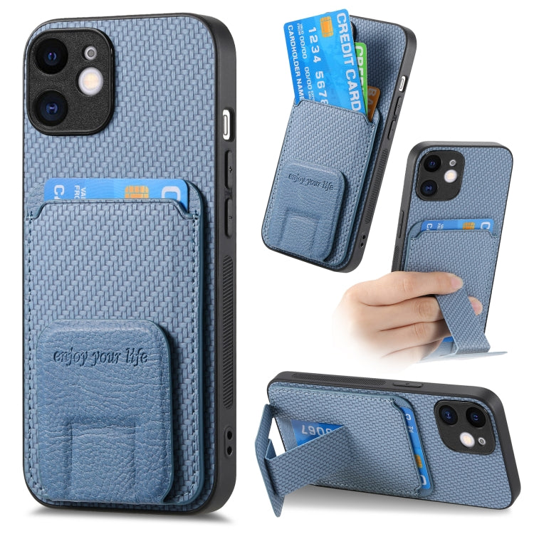 Carbon Fiber Card Bag Fold Stand Phone Case, For iPhone 11 Pro Max, For iPhone 11, For iPhone 11 Pro, For iPhone XR, For iPhone XS Max, For iPhone 7 / 8 / SE 2022