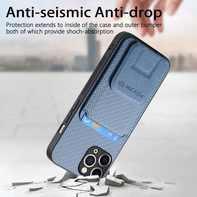 Carbon Fiber Card Bag Fold Stand Phone Case, For iPhone 11 Pro Max, For iPhone 11, For iPhone 11 Pro, For iPhone XR, For iPhone XS Max, For iPhone 7 / 8 / SE 2022