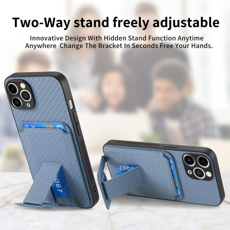 Carbon Fiber Card Bag Fold Stand Phone Case, For iPhone 11 Pro Max, For iPhone 11, For iPhone 11 Pro, For iPhone XR, For iPhone XS Max, For iPhone 7 / 8 / SE 2022