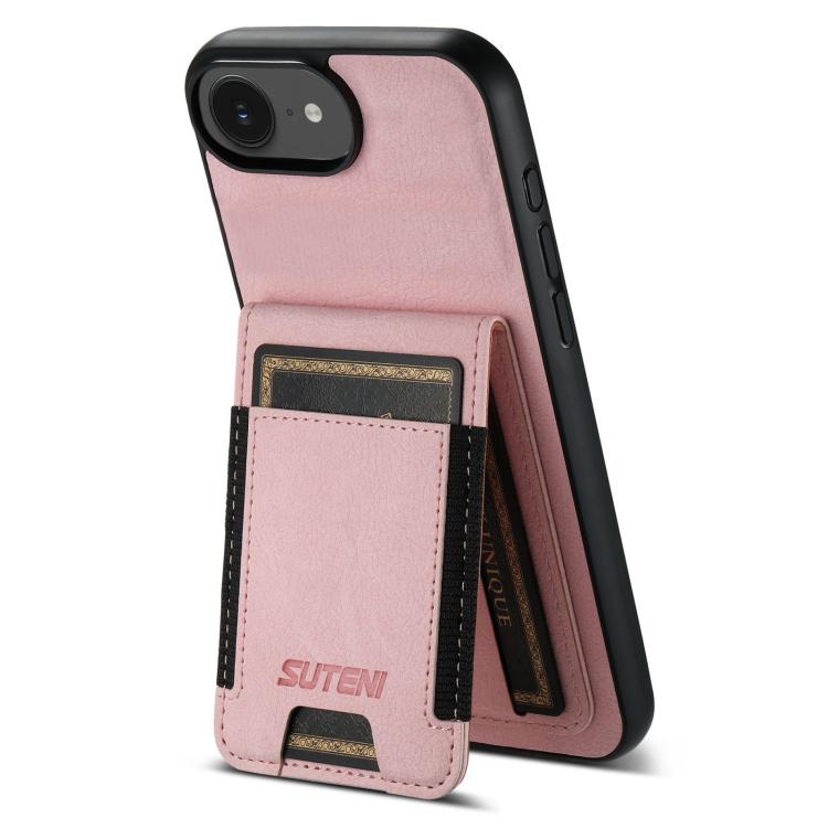 Suteni H03 Litchi Leather Card Bag Stand Back Phone Case, For iPhone 16e, For iPhone 16 Pro Max, For iPhone 16 Pro, For iPhone 16 Plus, For iPhone 16, For iPhone 15 Pro Max