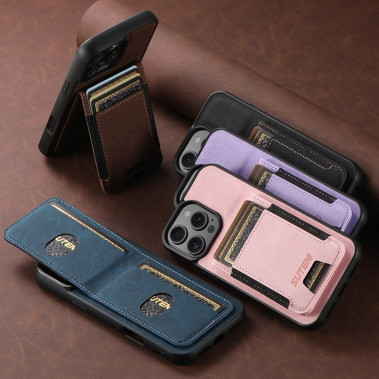 Suteni H03 Litchi Leather Card Bag Stand Back Phone Case, For iPhone 11, For iPhone 11 Pro, For iPhone 12 / 12 Pro