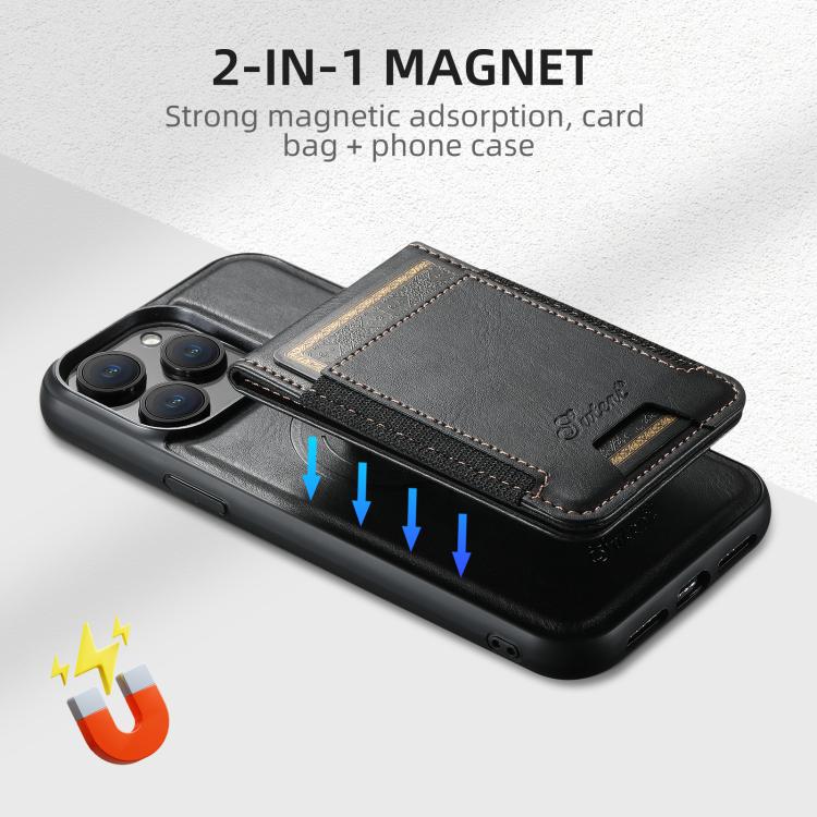 Suteni H17 Oil Eax Leather MagSafe Detachable Wallet Phone Case, For iPhone 16e, For iPhone 16 Pro Max, For iPhone 16 Pro, For iPhone 16 Plus, For iPhone 16, For iPhone 15 Pro Max