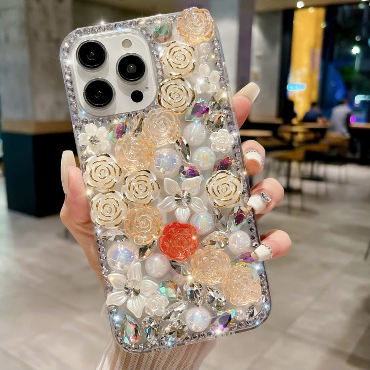 Rose Hand-set Pearl Diamond PC Phone Case, For iPhone 15, For iPhone 14 Plus, For iPhone 14, For iPhone 14 Pro, For iPhone 14 Pro Max, For iPhone 13 Pro Max, For iPhone 13 Pro, For iPhone 13