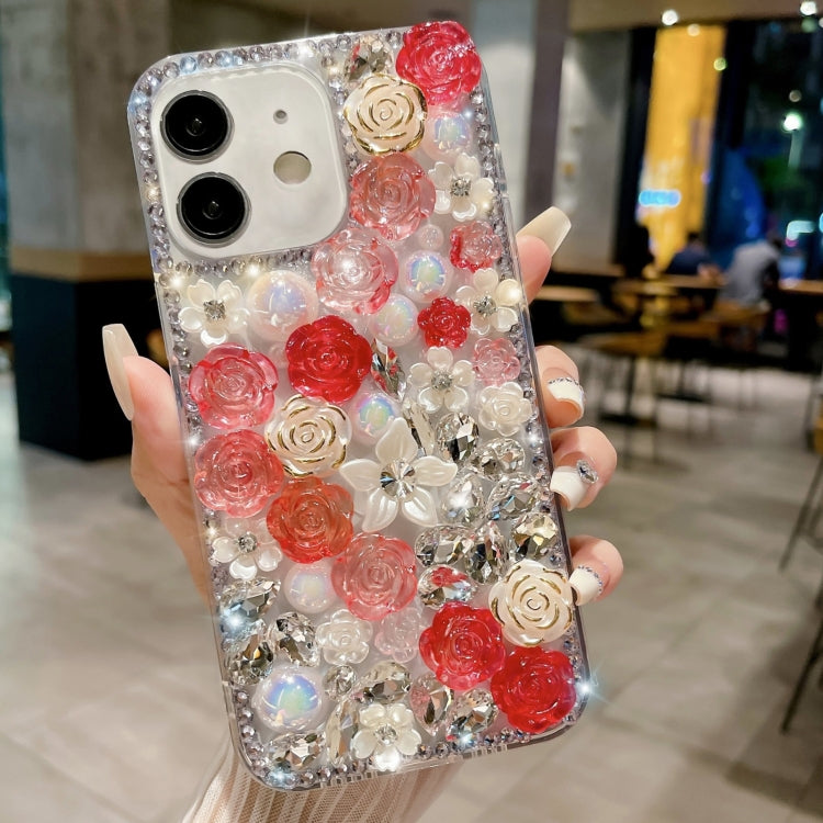 Rose Hand-set Pearl Diamond PC Phone Case, For iPhone 15, For iPhone 14 Plus, For iPhone 14, For iPhone 14 Pro, For iPhone 14 Pro Max, For iPhone 13 Pro Max, For iPhone 13 Pro, For iPhone 13