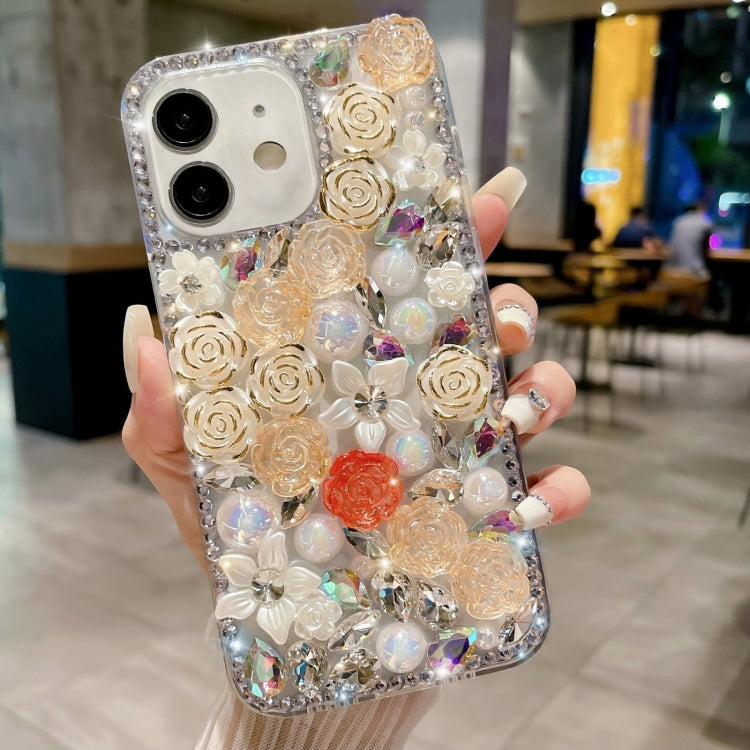 Rose Hand-set Pearl Diamond PC Phone Case, For iPhone 13 mini, For iPhone 12, For iPhone 12 Pro Max, For iPhone 12 Pro, For iPhone 12 mini, For iPhone 11 Pro Max, For iPhone 11, For iPhone 11 Pro