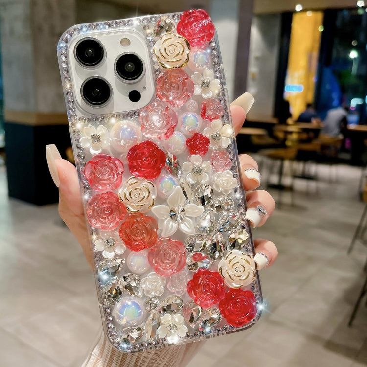 Rose Hand-set Pearl Diamond PC Phone Case, For iPhone 13 mini, For iPhone 12, For iPhone 12 Pro Max, For iPhone 12 Pro, For iPhone 12 mini, For iPhone 11 Pro Max, For iPhone 11, For iPhone 11 Pro