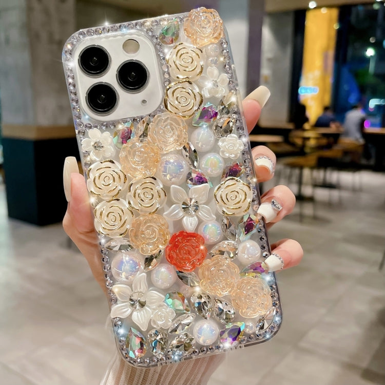 Rose Hand-set Pearl Diamond PC Phone Case, For iPhone 13 mini, For iPhone 12, For iPhone 12 Pro Max, For iPhone 12 Pro, For iPhone 12 mini, For iPhone 11 Pro Max, For iPhone 11, For iPhone 11 Pro