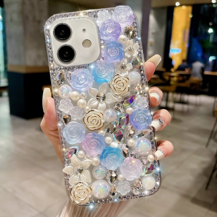 Rose Hand-set Pearl Diamond PC Phone Case, For iPhone 13 mini, For iPhone 12, For iPhone 12 Pro Max, For iPhone 12 Pro, For iPhone 12 mini, For iPhone 11 Pro Max, For iPhone 11, For iPhone 11 Pro