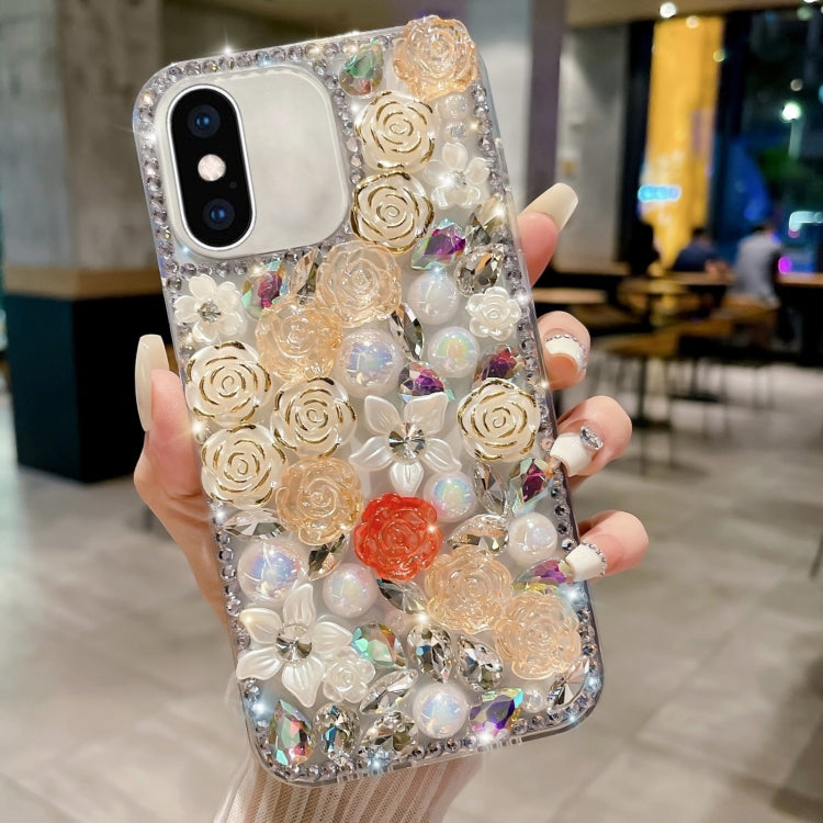 Rose Hand-set Pearl Diamond PC Phone Case, For iPhone XR, For iPhone XS Max, For iPhone X / XS, For iPhone 7 Plus / 8 Plus, For iPhone 7 / 8