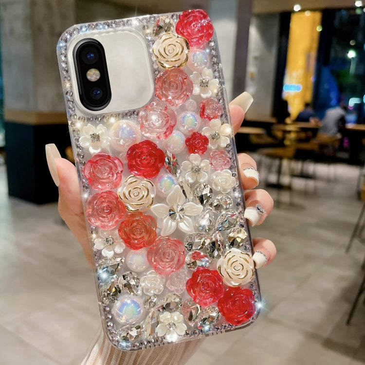 Rose Hand-set Pearl Diamond PC Phone Case, For iPhone XR, For iPhone XS Max, For iPhone X / XS, For iPhone 7 Plus / 8 Plus, For iPhone 7 / 8