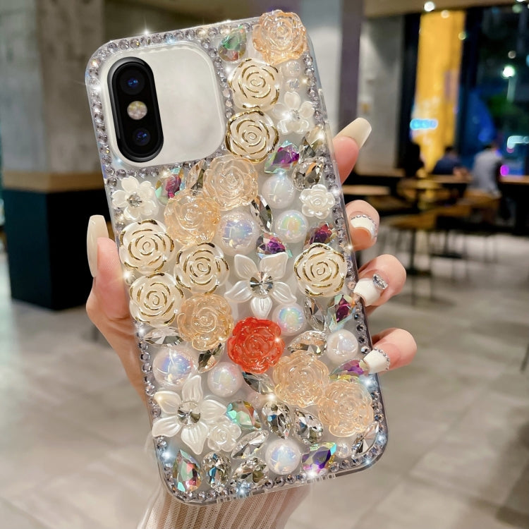 Rose Hand-set Pearl Diamond PC Phone Case, For iPhone XR, For iPhone XS Max, For iPhone X / XS, For iPhone 7 Plus / 8 Plus, For iPhone 7 / 8