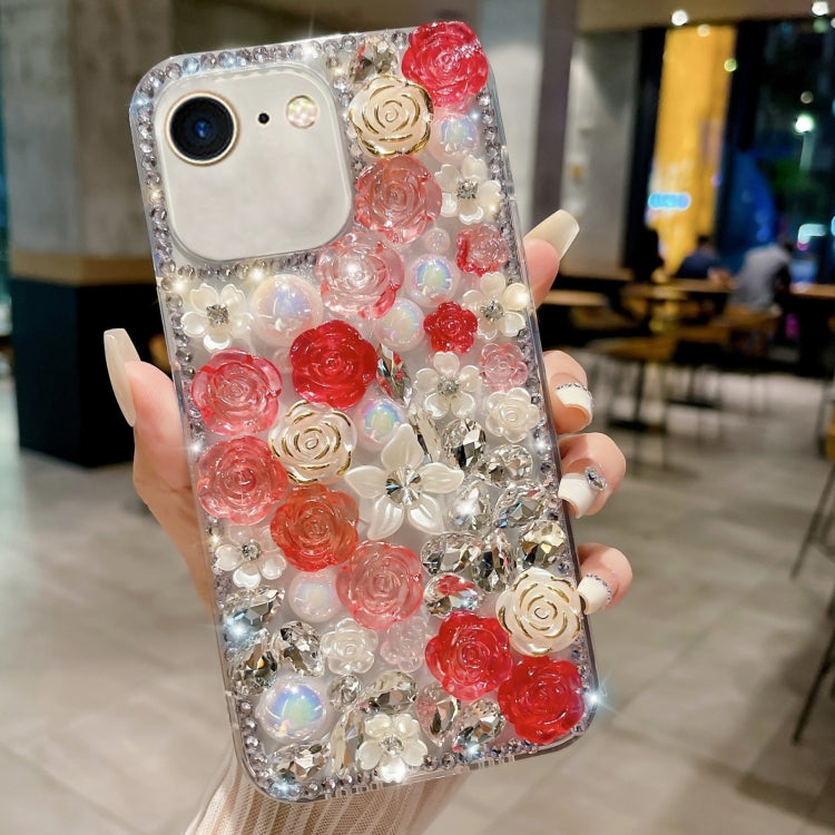 Rose Hand-set Pearl Diamond PC Phone Case, For iPhone XR, For iPhone XS Max, For iPhone X / XS, For iPhone 7 Plus / 8 Plus, For iPhone 7 / 8