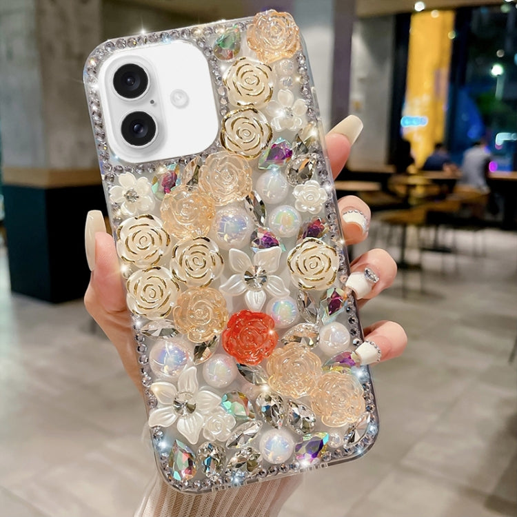 Rose Hand-set Pearl Diamond PC Phone Case, For iPhone 16e, For iPhone 16 Pro Max, For iPhone 16 Pro, For iPhone 16 Plus, For iPhone 16, For iPhone 15 Pro Max, For iPhone 15 Pro, For iPhone 15 Plus