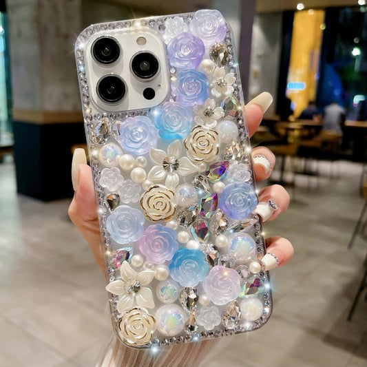 Rose Hand-set Pearl Diamond PC Phone Case, For iPhone 16e, For iPhone 16 Pro Max, For iPhone 16 Pro, For iPhone 16 Plus, For iPhone 16, For iPhone 15 Pro Max, For iPhone 15 Pro, For iPhone 15 Plus