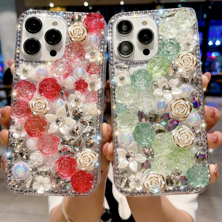 Rose Hand-set Pearl Diamond PC Phone Case, For iPhone 13 mini, For iPhone 12, For iPhone 12 Pro Max, For iPhone 12 Pro, For iPhone 12 mini, For iPhone 11 Pro Max, For iPhone 11, For iPhone 11 Pro