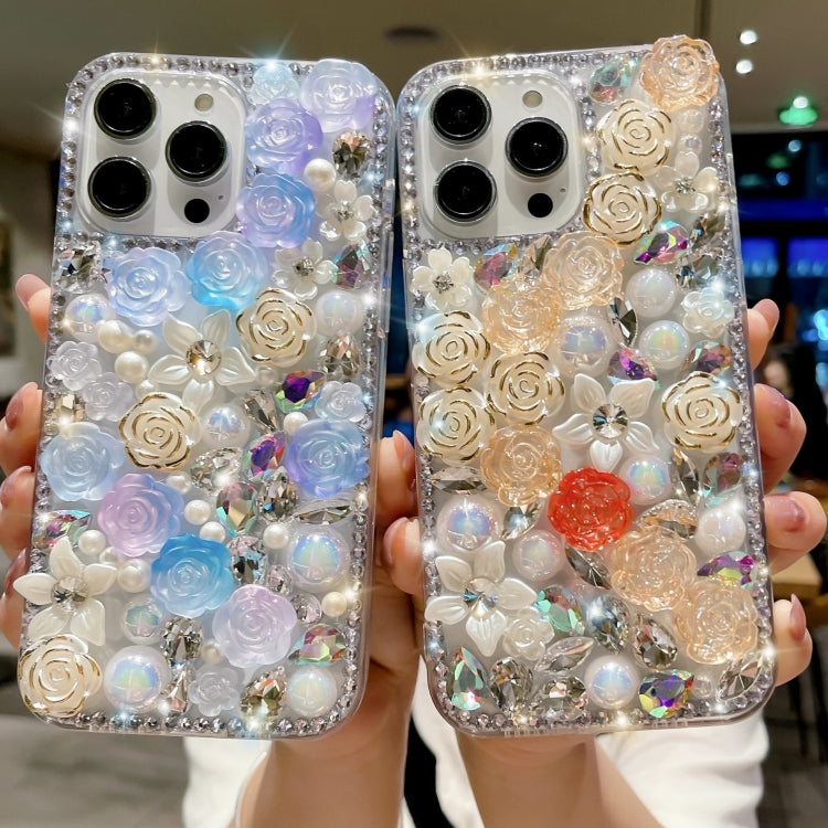 Rose Hand-set Pearl Diamond PC Phone Case, For iPhone 16e, For iPhone 16 Pro Max, For iPhone 16 Pro, For iPhone 16 Plus, For iPhone 16, For iPhone 15 Pro Max, For iPhone 15 Pro, For iPhone 15 Plus