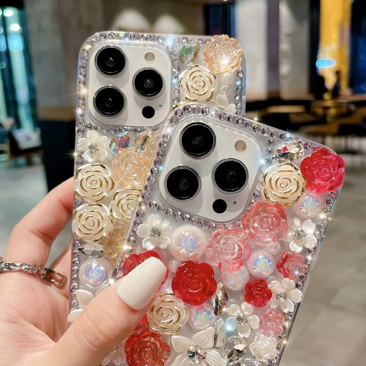 Rose Hand-set Pearl Diamond PC Phone Case, For iPhone 15, For iPhone 14 Plus, For iPhone 14, For iPhone 14 Pro, For iPhone 14 Pro Max, For iPhone 13 Pro Max, For iPhone 13 Pro, For iPhone 13