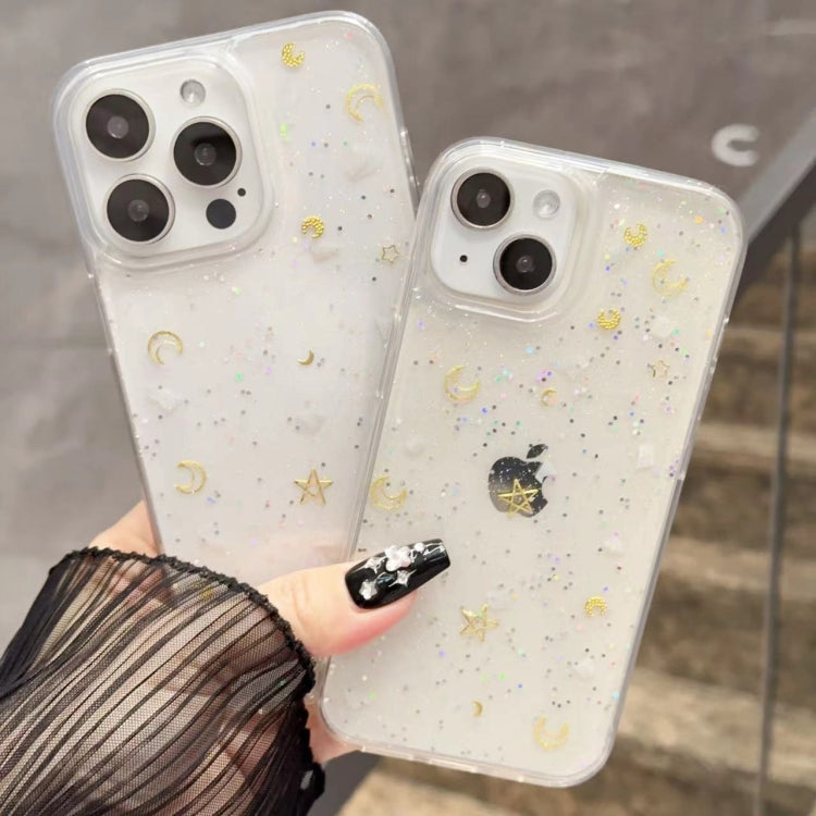 Moon Star Shell Glitter Epoxy TPU Phone Case, For iPhone 16 Pro Max, For iPhone 16 Pro, For iPhone 16 Plus, For iPhone 16, For iPhone 15 Pro Max, For iPhone 15 Pro, For iPhone 15 Plus, For iPhone 15