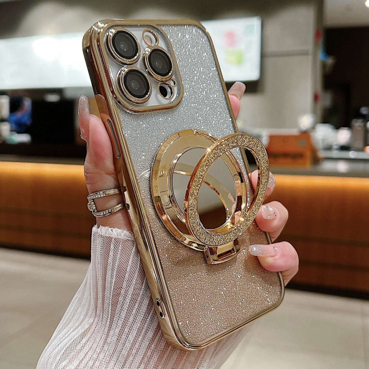 Plated Mirror Holder Gradient Glitter MagSafe Phone Case, For iPhone 16 Pro Max, For iPhone 16 Pro, For iPhone 16 Plus, For iPhone 16