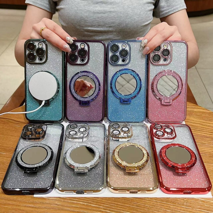 Plated Mirror Holder Gradient Glitter MagSafe Phone Case, For iPhone 13 Pro Max, For iPhone 13 Pro, For iPhone 13, For iPhone 13 mini