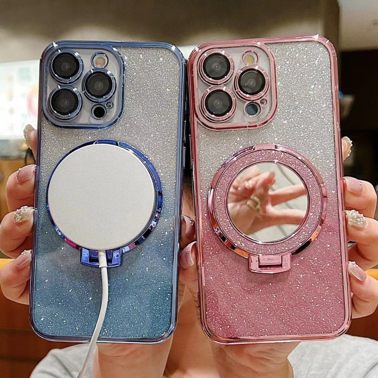 Plated Mirror Holder Gradient Glitter MagSafe Phone Case, For iPhone 14 Plus, For iPhone 14, For iPhone 14 Pro, For iPhone 14 Pro Max