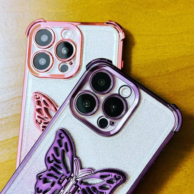 Electroplated Glitter 3D Butterfly Four-corner Shockproof TPU Phone Case, For iPhone X / XS, For iPhone 7 Plus / 8 Plus