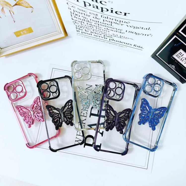 Electrpolated 3D Butterfly Holder TPU Phone Case, For iPhone 16 Pro Max, For iPhone 16 Pro, For iPhone 16 Plus, For iPhone 16, For iPhone 15 Pro Max, For iPhone 15 Pro